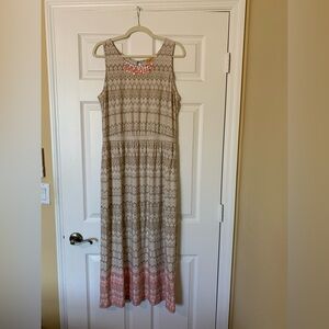 Ruby Rd. Beaded Jeweled Sleeveless Sundress, Tan‎ and Pink, Size Petite Large PL